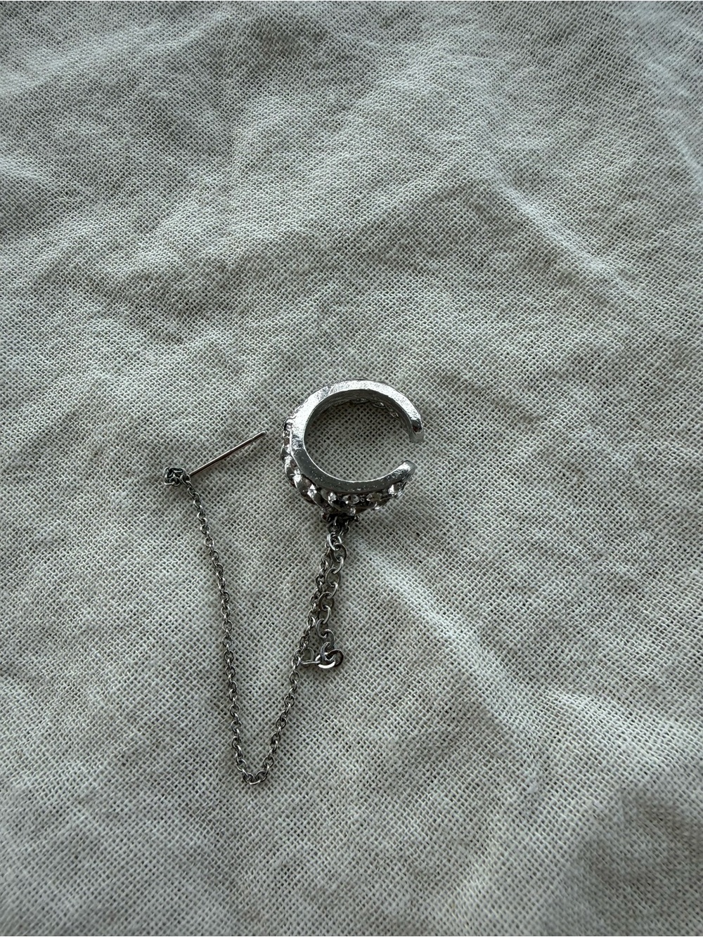 Silver Hoop Ear Cuff with Chain and Stud